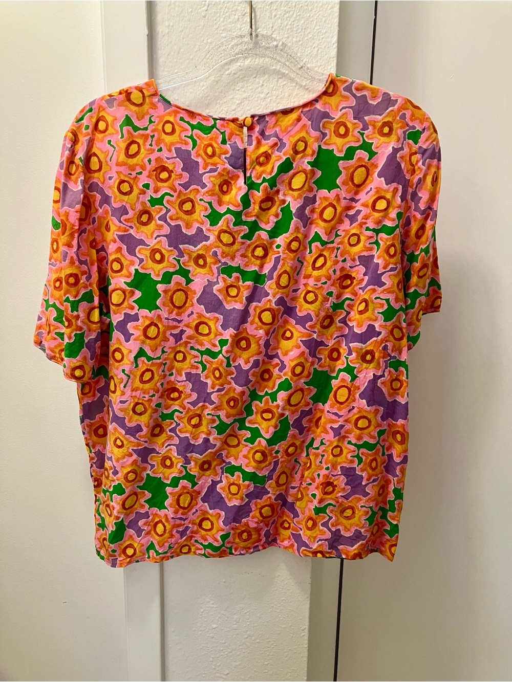 Vintage 100% Silk Top SilkLand Vibrant Floral Pink, Orange and Green - Picture 3 of 3
